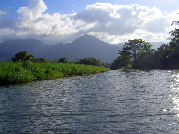 sunset mountain river clouds