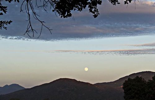 sunset silhouette mountain moon