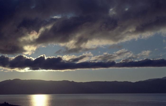 sunset lake clouds