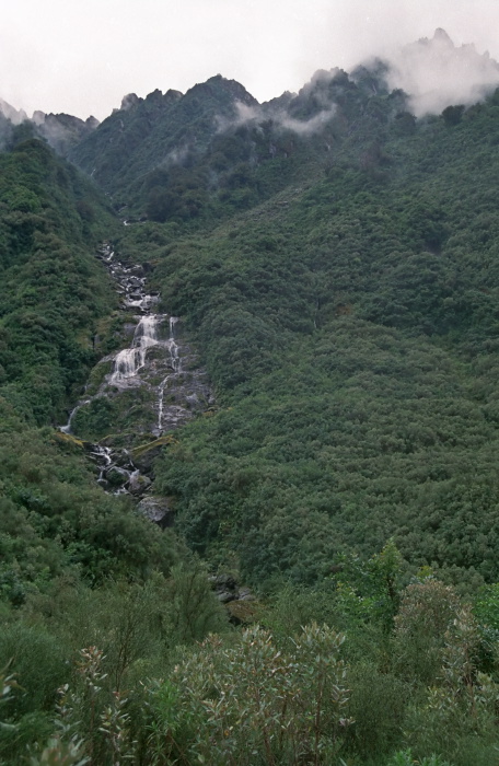 waterfall rain mountain clouds