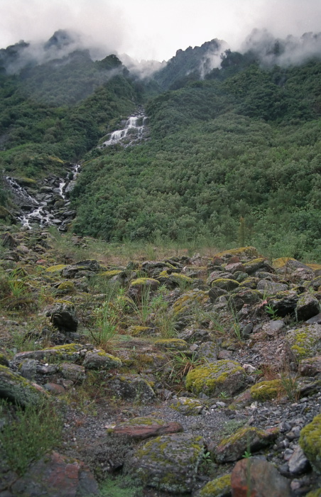 waterfall rain mountain clouds