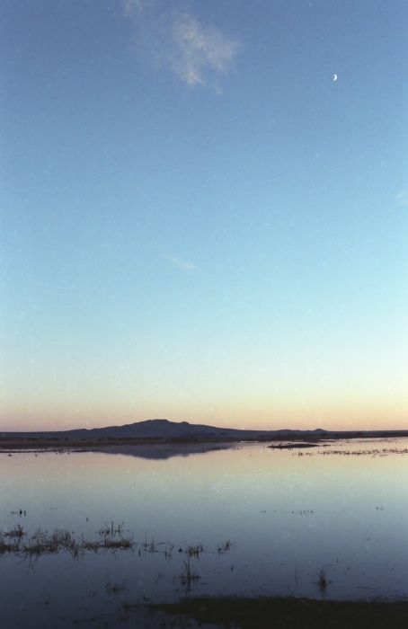 sunset river reflection moon