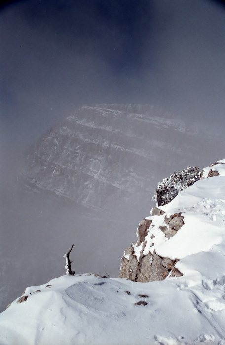 snow clouds mountain rock